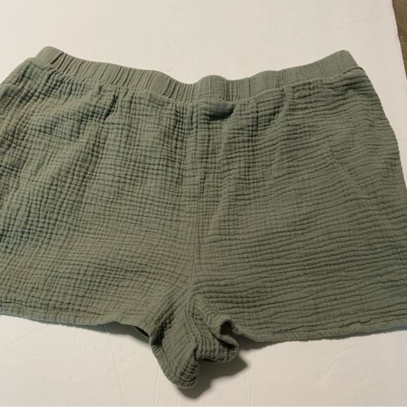 High-Rise Pull-On elastic Shorts muslin cotton gauze green XL - Picture 2 of 7